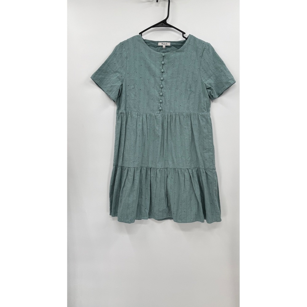 Madewell Small Eyelet Tiered Mini Dress Womens‎ Green Short Sleeve Cotton